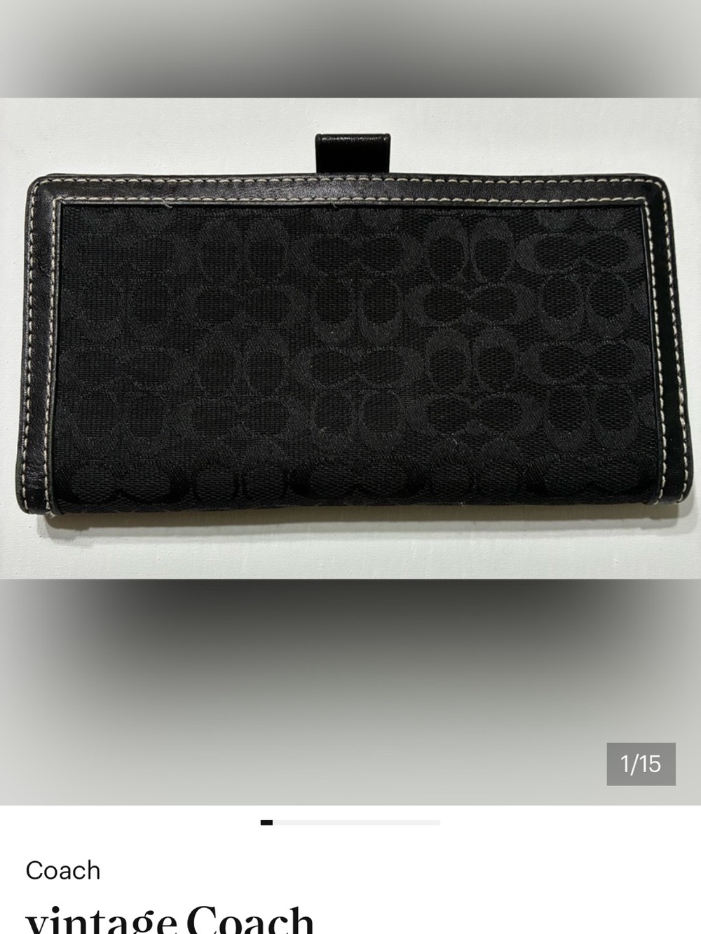 vintage EUC Coach signature jacquard checkbook wallet featuring black leather